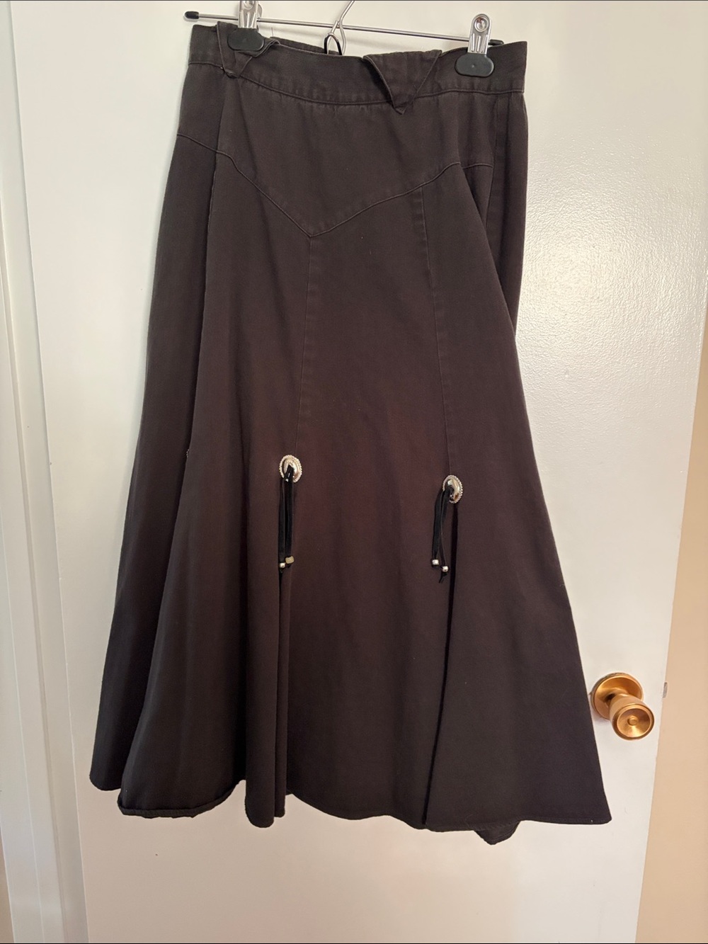Vintage Roughrider by circle T black maxi western skirt with suede tied beads